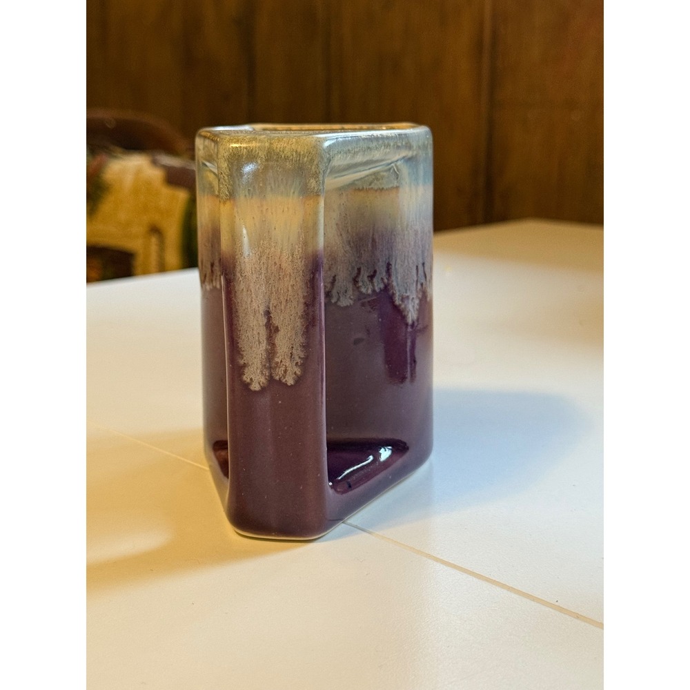 Vintage Cancun Geometric Ceramic Mug Purple Drip‎ Glaze Triangular Pottery Cup - Picture 3 of 6